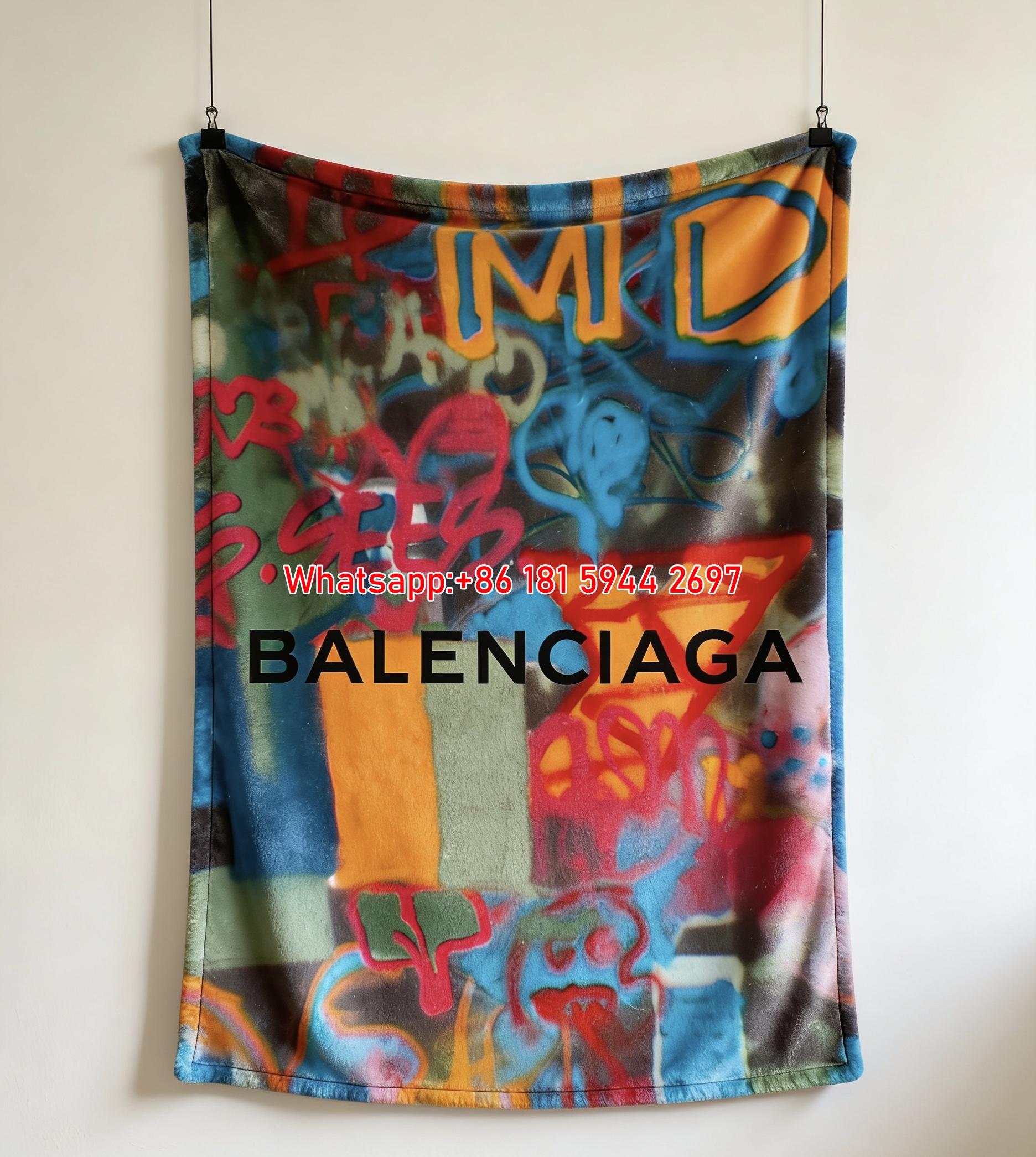 Balenciaga Graffiti Art Print Flannel Sofa Throw Blanket Luxury Brand Cover BA023